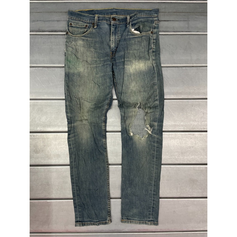 Levis 511 Jeans Mens 33x30 Blue Medium Wash Denim Slim Straight Distressed Faded